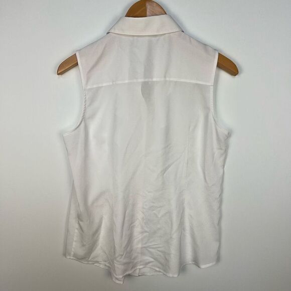 Karl Lagerfeld Top Blouse Shirt Paris Ruffle White Button Up Collared size M - Picture 2 of 10